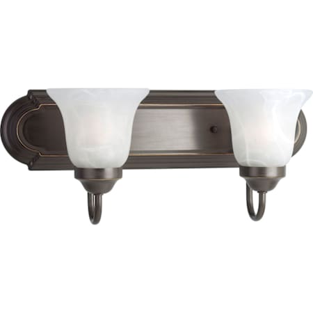 Progress Lighting Builder Bath Series Two-Light Bathroom Fixture with Etched Alabaster Glass Shades Antique Bronze