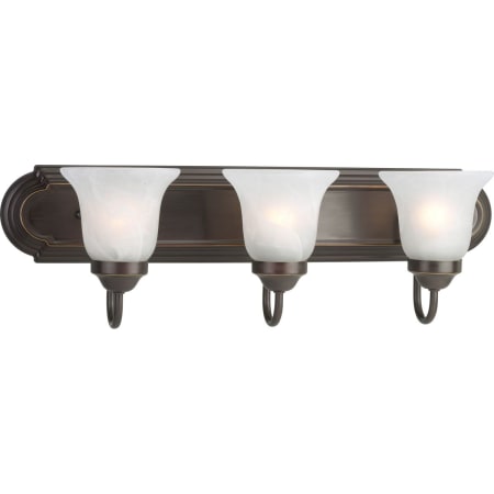 Progress Lighting Builder Bath Series Three-Light Bathroom Fixture with Etched Alabaster Glass Shades Antique Bronze