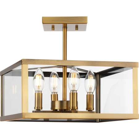 Progress Lighting Hillcrest 4 Light 13" Wide Semi-flush Ceiling Fixture Vintage Brass