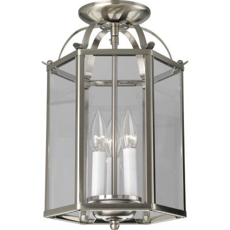 Progress Lighting Flat Glass 3 Light 8" Wide Taper Candle Mini Pendant / Semi-Flush Ceiling Fixture Brushed Nickel