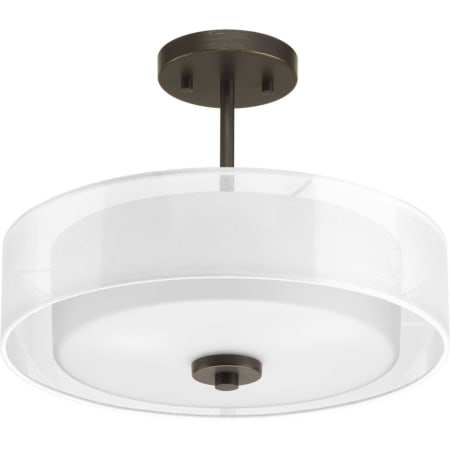 Progress Lighting Invite 3 Light 15" Wide Drum Chandelier with Mylar Glass Shade Antique Bronze