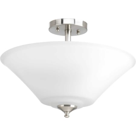 Progress Lighting Joy 3 Light 17" Wide Semi-Flush Ceiling Fixture with Etched White Shade Brushed Nickel