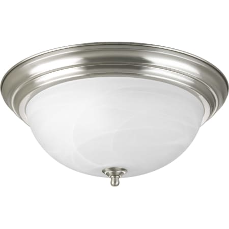 Progress Lighting Melon 3 Light Flush Mount Ceiling Fixture with Alabaster Glass Shade - 15" Wide Brushed Nickel