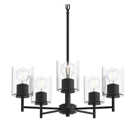 Progress Lighting Replay 5 Light 21" Wide Chandelier with Cylindrical Clear Glass Shades Black