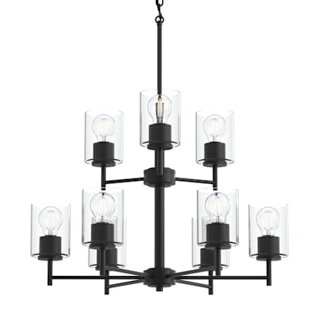 Progress Lighting Replay 9 Light 26" Wide Chandelier with Cylindrical Glass Shades Black