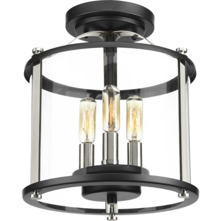 Progress Lighting Squire 3 Light 9-7/8" Wide Outdoor Semi-Flush Ceiling Fixture / Pendant with Clear Glass Shade Black