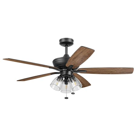 Prominence Home Glenmont 52" 5 Blade Indoor Tri Mount Ceiling Fan with LED Bulbs and Pull Chain Included Matte Black