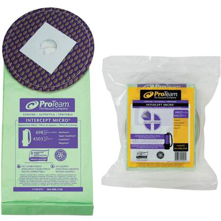 ProTeam 10 Quart Intercept Micro Filter Bag with Closed Collar for ProTeam Vacuum Cleaners - Pack of 10 N/A
