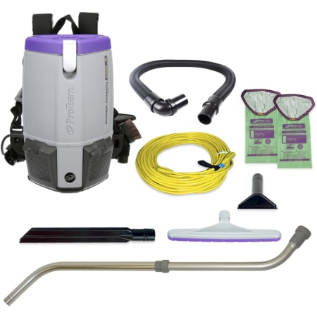 ProTeam 6 Quart Super Coach Pro Backpack Vacuum with Xover Multi-Surface Telescoping Wand Tool Kit N/A