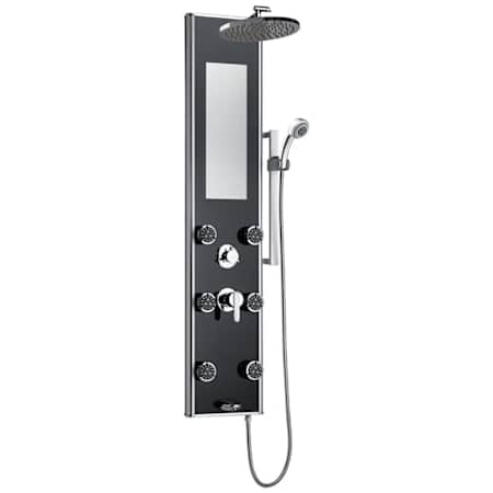 Pulse Leilani 2.5 GPM Shower Panel with Rain Shower Head, Multi-Function Hand Shower and 6 Body Sprays Black