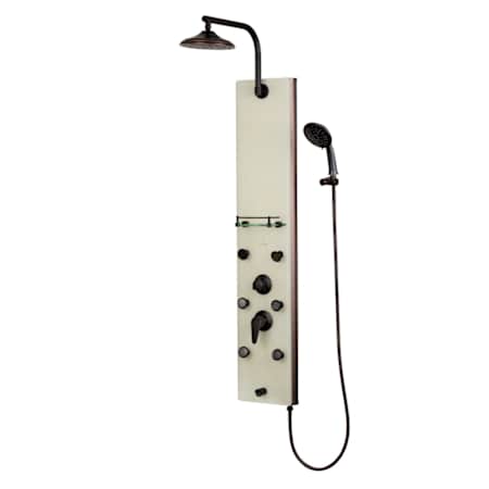 Pulse Barcelona Shower Panel with 2.5 GPM Rain Shower, Bodysprays, Multi-Function Handshower, and Hose White Venetian Glass