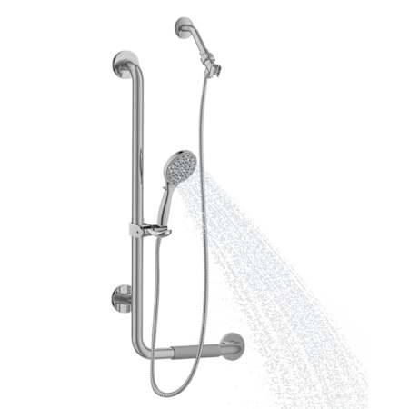 Pulse Ergo 2.5 GPM Multi-Function Handshower with Ergonomic Left-Handed Grab Bar - Less Valve and Trim Brushed Stainless Steel