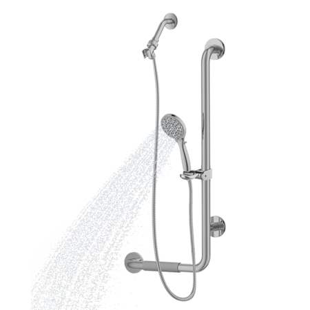 Pulse Ergo 2.5 GPM Multi-Function Handshower with Ergonomic Right-Handed Grab Bar - Less Valve and Trim Brushed Stainless Steel