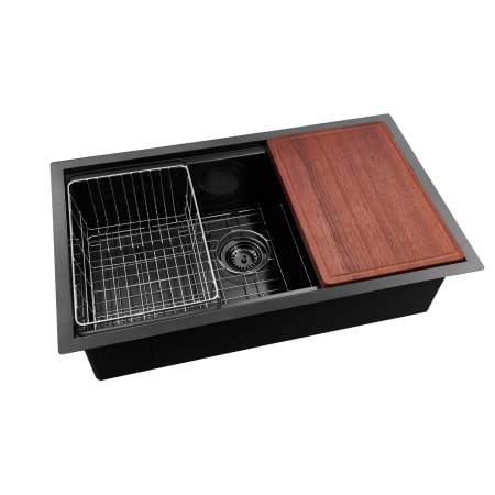 Pulse 30" Undermount Single Basin Stainless Steel Kitchen Sink with Basin Rack, Basket Strainer, and Cutting Board Gun Metal Black