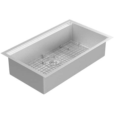 Pulse Santa Cruz Sinks 32" Drop In or Undermount Single Basin Stainless Steel Kitchen Sink with Basin Rack and Basket Strainer Brushed Stainless Steel