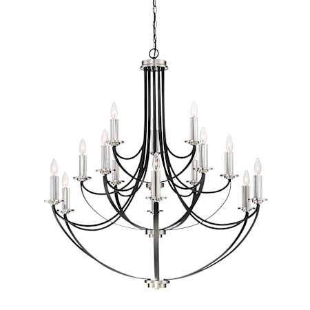 Quoizel Alana 15 Light 41" Wide 3 Tier Candle Style Chandelier with Crystal Accents Mystic Black