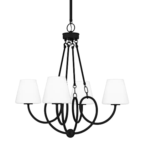 Quoizel Atkins 4 Light 27" Wide Chandelier with Etched Opal Shades Matte Black