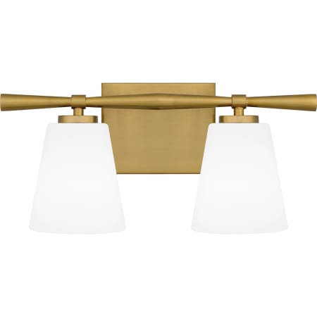 Quoizel Brindley 2 Light 16" Wide Vanity Light with Frosted Glass Shades Aged Brass