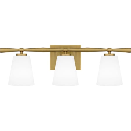 Quoizel Brindley 3 Light 24" Wide Vanity Light with Frosted Glass Shades Aged Brass