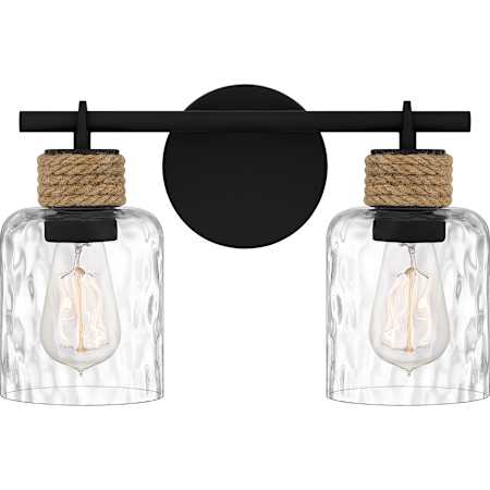 Quoizel Baltic 2 Light 15" Wide Vanity Light with Water Glass Shades with Water Glass Shades Matte Black