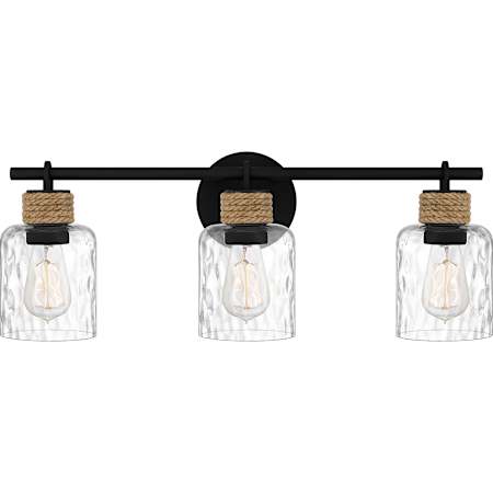 Quoizel Baltic 3 Light 24" Wide Vanity Light with Water Glass Shades with Water Glass Shades Matte Black