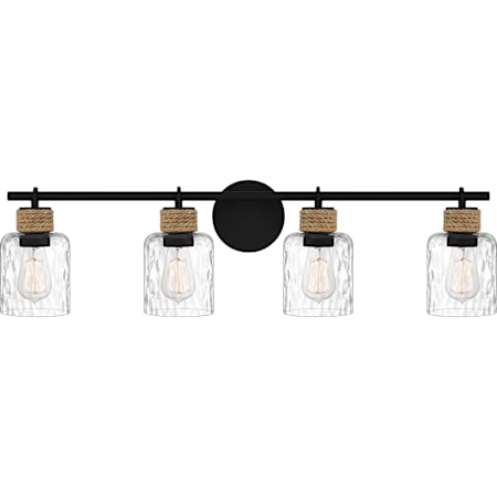 Quoizel Baltic 4 Light 34" Wide Vanity Light with Water Glass Shades with Water Glass Shades Matte Black