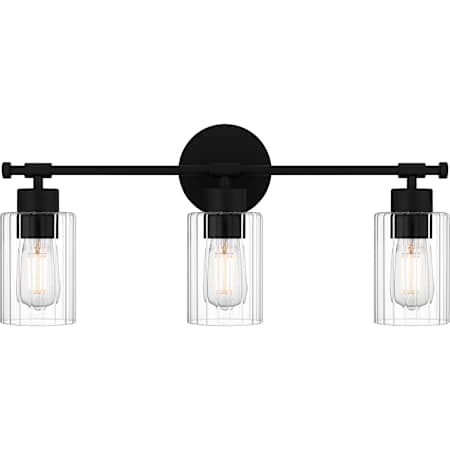 Quoizel Caputo 3 Light 24" Wide Bathroom Vanity Light with Ribbed Glass Shades Matte Black