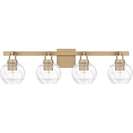 Quoizel Celina 4 Light 32" Wide Vanity Light with Faceted Glass Shades Bronze Gold