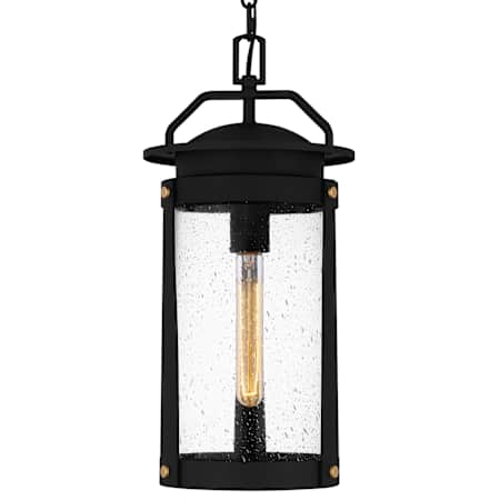 Quoizel Clifton 9" Wide Mini Pendant with Seedy Glass Shade Earth Black