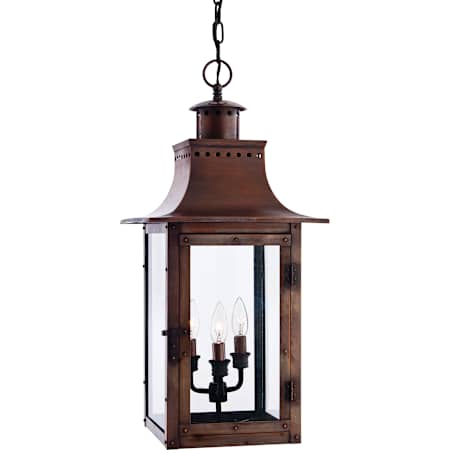 Quoizel Chalmers 3 Light 12" Wide Outdoor Pendant Lantern with Clear Glass Aged Copper