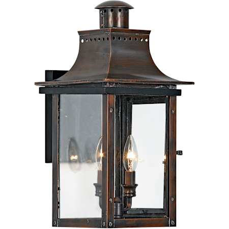 Quoizel Chalmers 2 Light 21" Tall Outdoor Wall Sconce with Clear Glass Aged Copper