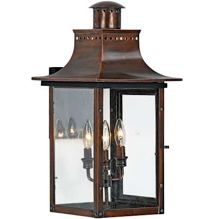 Quoizel Chalmers 3 Light 23" Tall Outdoor Wall Sconce with Clear Glass Aged Copper