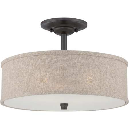 Quoizel Cloverdale 3 Light 17" Wide Semi-Flush Ceiling Fixture with Fabric Shade Mottled Cocoa