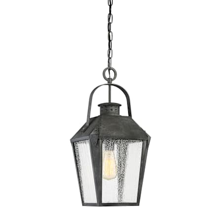 Quoizel Carriage Single Light 10" Wide Outdoor Lantern Style Pendant with Seedy Glass Shade Mottled Black