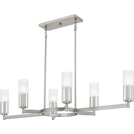 Quoizel Cruz 6 Light 48" Wide Linear Chandelier with Frosted Glass Shades Brushed Nickel