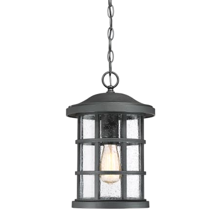 Quoizel Crusade Single Light 10" Wide Outdoor Lantern Style Pendant with Seedy Glass Shade Earth Black