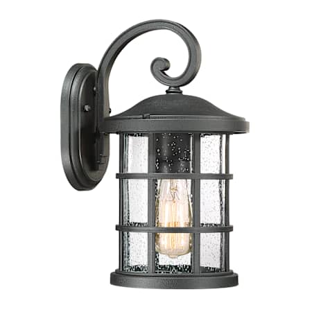 Quoizel Crusade Single Light 14" Tall Outdoor Lantern Style Wall Sconce with Seedy Glass Shade Earth Black