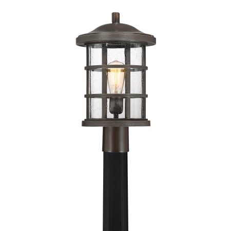 Quoizel Crusade Single Light 17" Tall Outdoor Lantern Style Post Light with Seedy Glass Shade Palladian Bronze