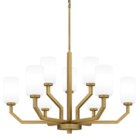 Quoizel Cavalier 9 Light 35" Wide Pillar Candle Chandelier with Opal Glass Shades Aged Brass