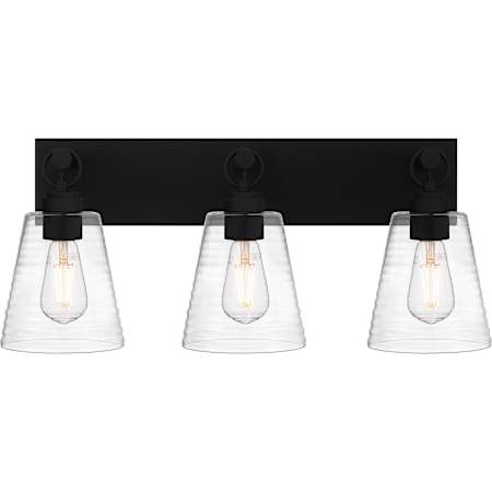 Quoizel Dacosta 3 Light 24" Wide Bathroom Vanity Light with Ribbed Glass Shades Earth Black