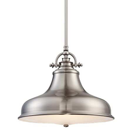 Quoizel Emery Single Light 13-1/2" Wide Pendant / Semi-Flush Ceiling Fixture with Metal Warehouse Shade Brushed Nickel