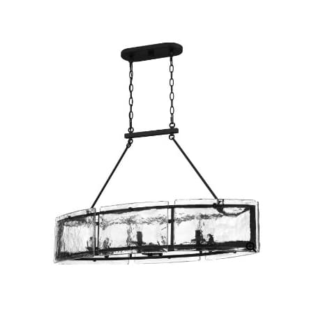 Quoizel Fortress 6 Light 39" Wide Linear Chandelier with Glass Panel Shades Earth Black