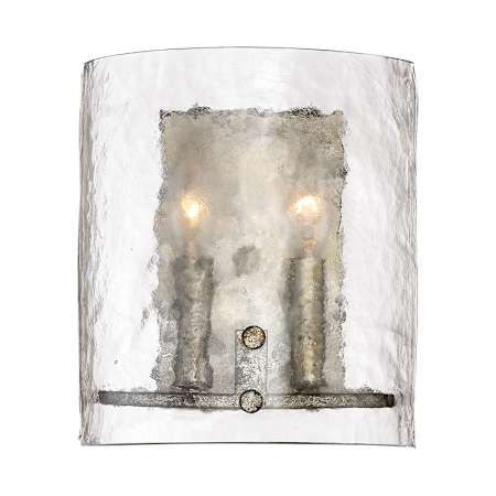 Quoizel Fortress 2 Light 10" Tall Wall Sconce with a Glass Shade Mottled Silver