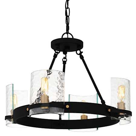 Quoizel Gloucester 4 Light 20" Wide Ring Chandelier with Hammered Glass Shades Matte Black