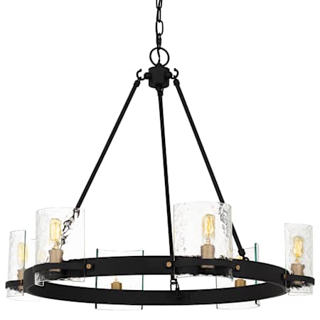 Quoizel Gloucester 6 Light 28" Wide Ring Chandelier with Hammered Glass Shades Matte Black