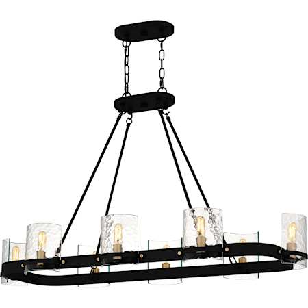 Quoizel Gloucester 8 Light 42" Wide Linear Chandelier with Hammered Glass Shades Matte Black