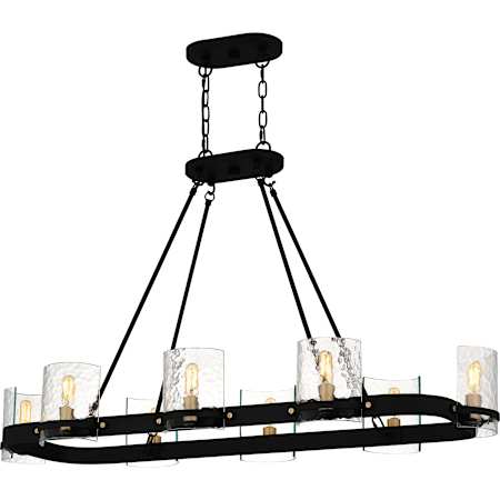 Quoizel Gloucester 8 Light 42" Wide Linear Chandelier with Hammered Glass Shades Matte Black