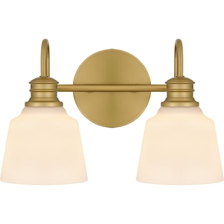 Quoizel Hinton 2 Light 14" Wide Bathroom Vanity Light with Etched Opal Shades Aged Brass