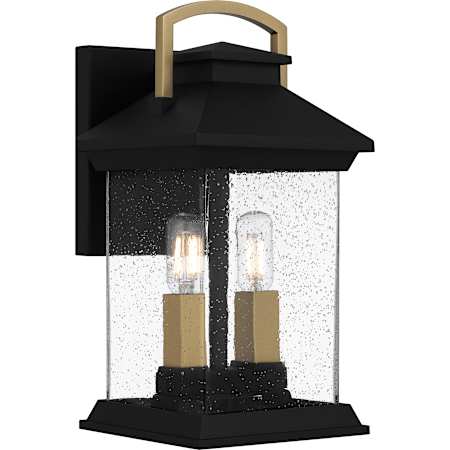 Quoizel Henderson 2 Light 13" Tall Outdoor Wall Sconce with Seedy Glass Shade Earth Black