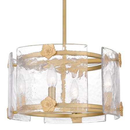 Quoizel Jolie 4 Light 16" Wide Taper Candle Pendant with Textured Glass Shade Light Gold